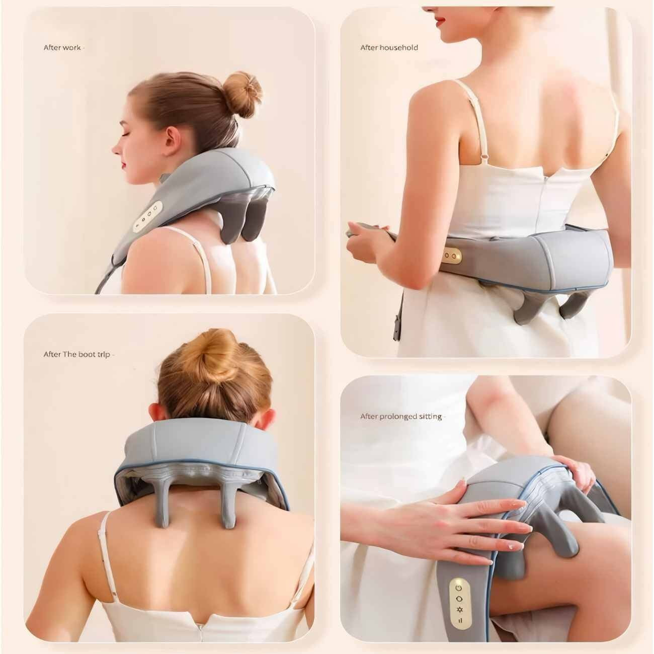 6-Way Kneading Neck Massager For Pain Relief Deep Tissue Portable Cordless Electrical Cervical Neck Massager Multi-Point Shiatsu Massager For Shoulder, Back, Waist & Limbs, Adjustable Intensity
