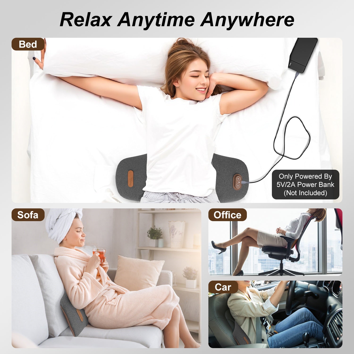 2 In 1 Electric Lumbar Massager Support Pillow Memory Foam Lower Back Massager With Heat Vibration Adapter For Pain Relief