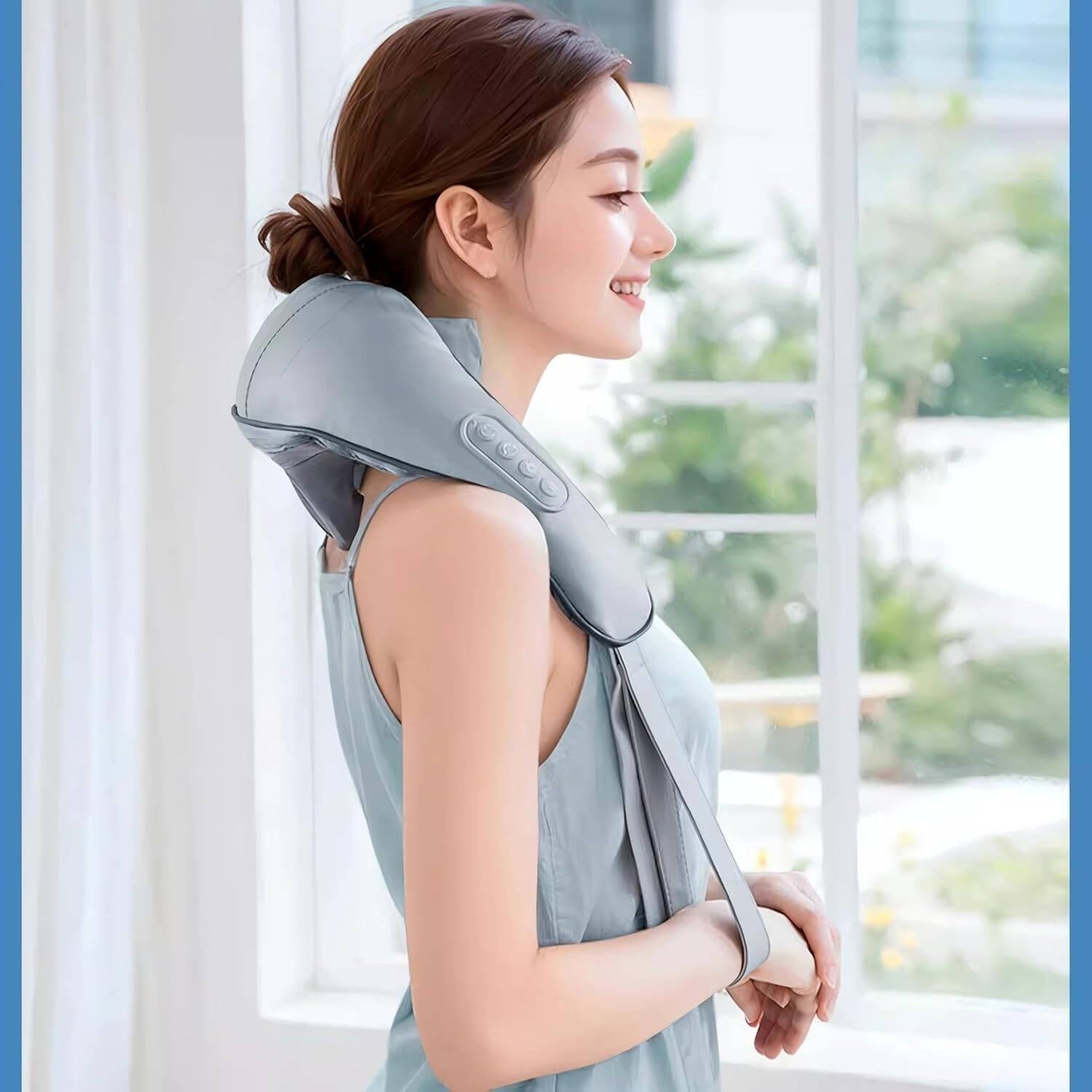 6-Way Kneading Neck Massager For Pain Relief Deep Tissue Portable Cordless Electrical Cervical Neck Massager Multi-Point Shiatsu Massager For Shoulder, Back, Waist & Limbs, Adjustable Intensity