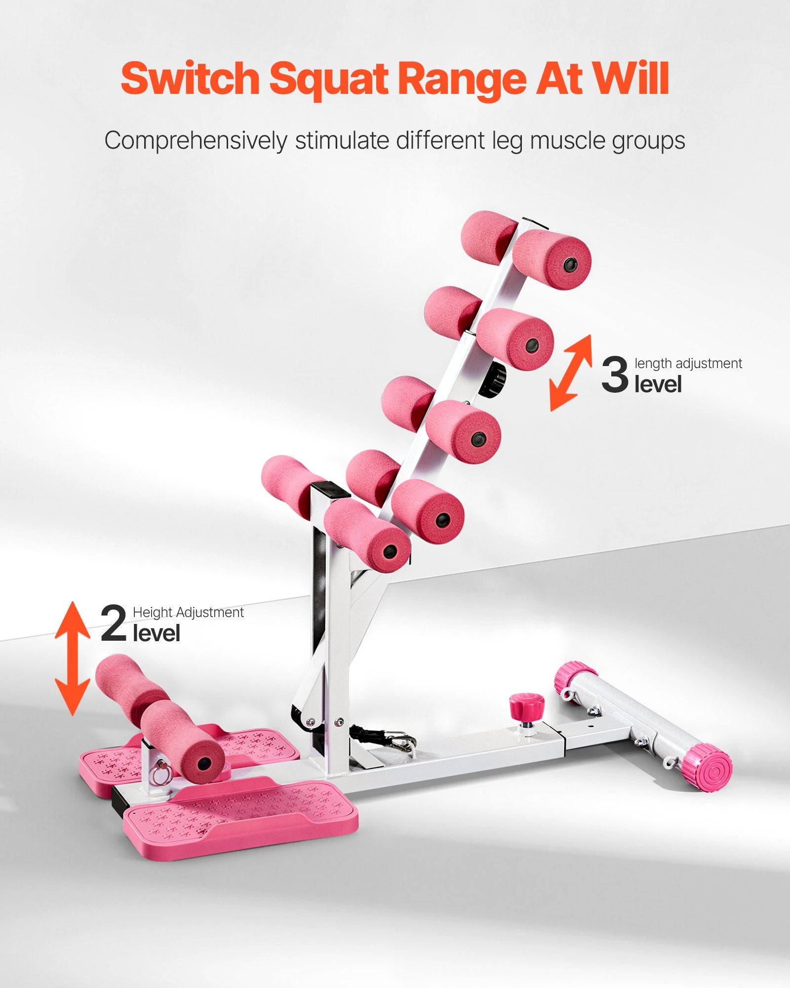 Deep Squat Machine, Adjustable Glutes Trainer Machine With 3 High-Strength Resistance Bands, Folding Core Leg & Glutes Exercise Trainer, Push Up Workout Equipment At Home Gym, Pink + White