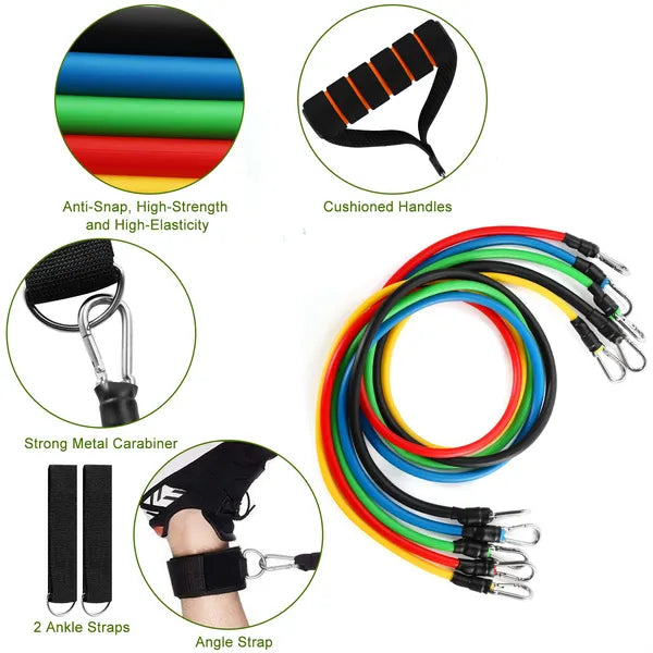 Resistance Bands Set Of 11Pcs Fitness Workout Tubes Exercise Tube Bands Up To 100lbs